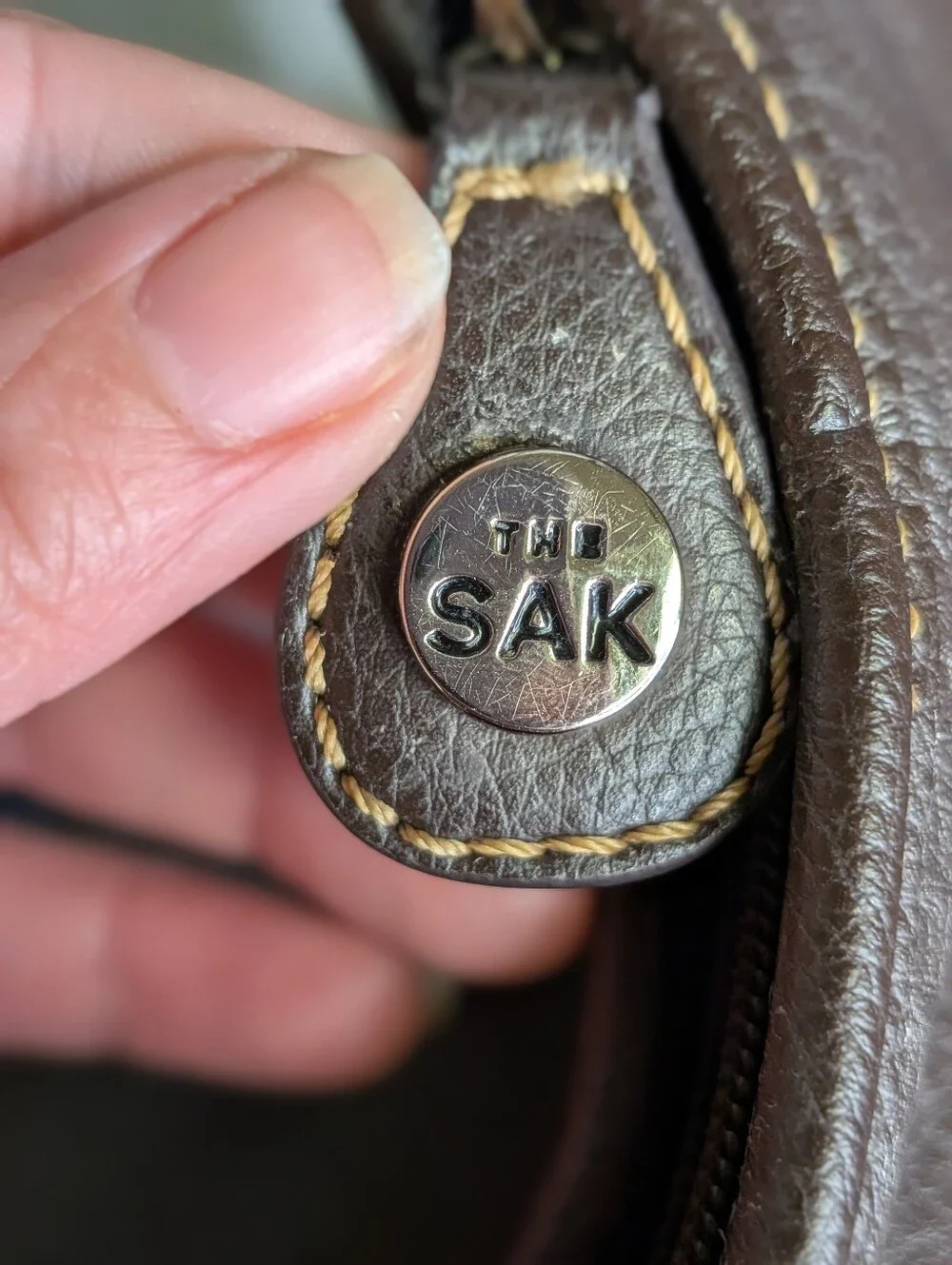 The Sak Brown Leather Slouchy Shoulder Bag with Contrast Stitching